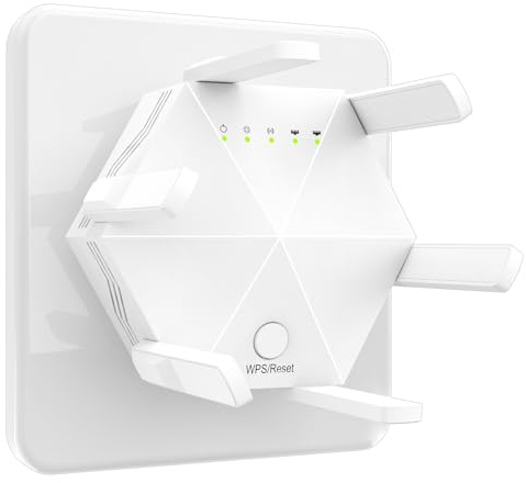 JBZP Wifi Extender Booster, WiFi Booster 1200Mbps 6 Antennas Dual Band Expand Wi-Fi Coverage To Your Whole Home, 45 Devices, Internet Booster, Works with Any WiFi Router, Easy Setup, UK Plug