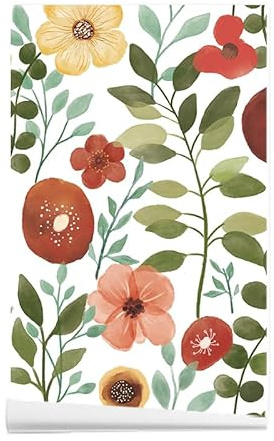 ANBILILA Papier Peint Autocollant, Moderne Minimaliste Aquarelle Peler et Coller Papier Contact, 45x300CM Motifs Floraux Papier Peint Amovible Décoration Autocollant pour Mur