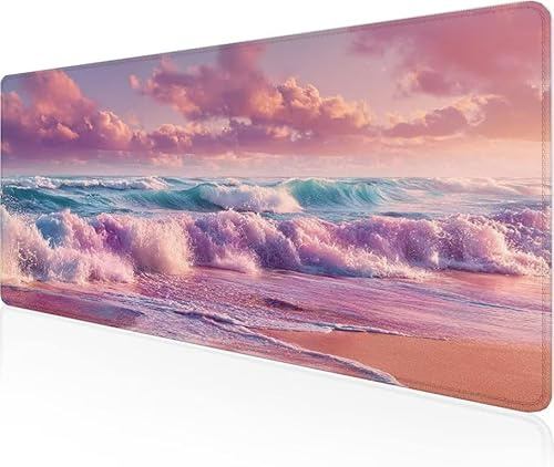 Musmatta rosa spelmusmatta hav stor skrivbordsmatta 1400 x 600 x 3 mm, arbete från hem väsentligheter halkfri gummibas specialstruktur vattentålig yta slitstark för kontor PC, bärbar dator Y1-825