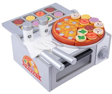 Wooden Pizza Toy Set for Kids - Educational Hand-Eye Coordination Role Play Activity | Pretend Play Food for Kids Kitchen | for 3+ Years Old Boys Girls Children Birthday Holiday