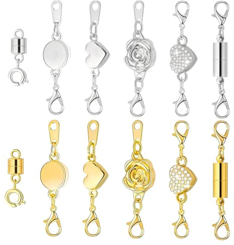 12PCS Magnetic Necklace Clasps Closures,for Jewelry Making,(Gold,Silver) | Alloy Materials, Strong Magnetic Hold,Easy to Put on and Take Off,Ideal for Extending Necklaces, Bracelets, and Anklets