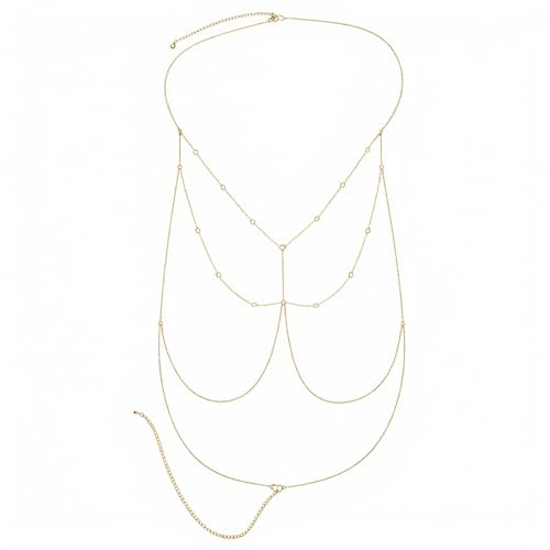 Collana per il corpo in oro per donne e donne, sexy, reggiseno per il corpo con strass, multistrato, regolabile, pancia in vita, petto, catena estiva, corpo, estate, spiaggia, discoteca