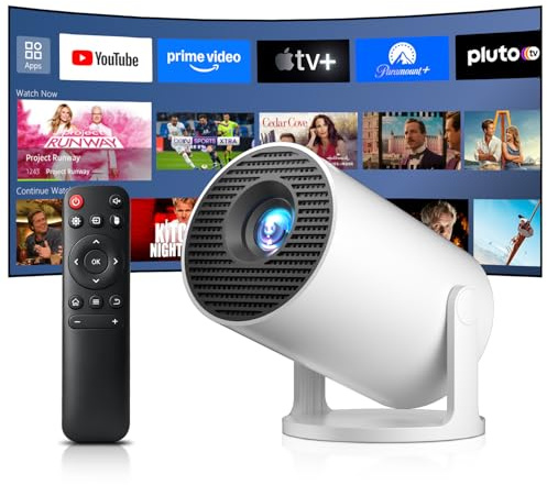Salange Mini Projector, Support 4K Projector Smart Android 14 with Apps, WiFi 6 and Bluetooth 5.4, Small Portable Auto Keystone 8000L 270° Rotation, Home Cinema Outdoor, White