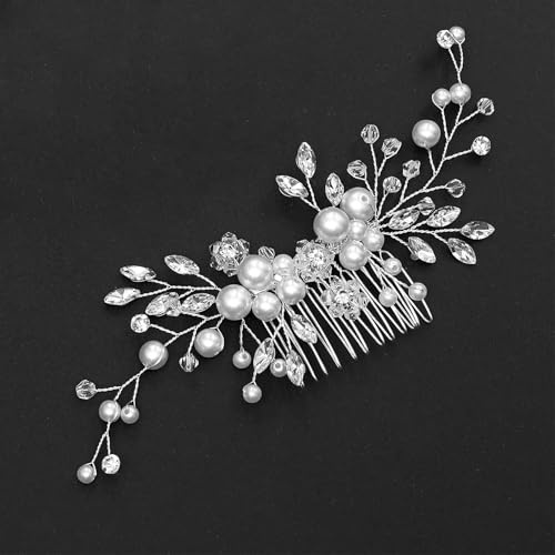 Peignes à Cheveux Princesse Mariée, Peigne à Cheveux pour Mariée avec Fleurs et Perles, Accessoire Cheveu Mariage, Accessoire de Coiffure Élégant pour Mariage, Bal, Soirée, Fête des Mères