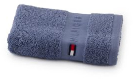 Tommy Hilfiger - Toalla de Invitados Stormy, Color Azul, Rizo Boucle, 520 g/m², 100% algodón Peinado, Ribete Jacquard y Bordados, Suave y Absorbente, 40 x 60 cm