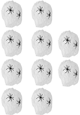 Aramox 10 Sacchetti di Ragnatele Decorazioni di Halloween Oggetti di Scena in Cotone Artificiale per Ragnatele con 20 G per Sacchetto e 2 Ragni Finti per Casa Stregata Bar KTV Party Interni Esterni