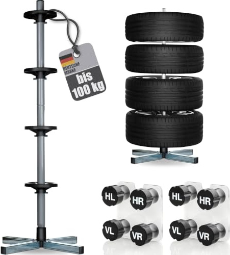 bonsport Felgenbaum für Autoreifen bis 225mm - Felgenständer | Reifenständer inkl. 8 Reifen Markierer - Reifenbaum belastbar bis 100 kg