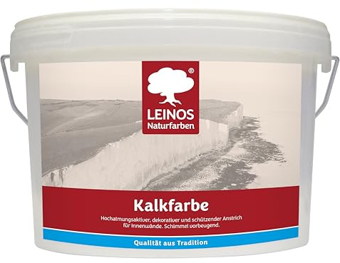 LEINOS Kalkfarbe 2,5 L – Mineralische Wandfarbe für gesunde Innenräume | Hoch atmungsaktive Kalkfarbe mit natürlichem Schimmelschutz. Mineralisch, lösemittelfrei und abtönbar.