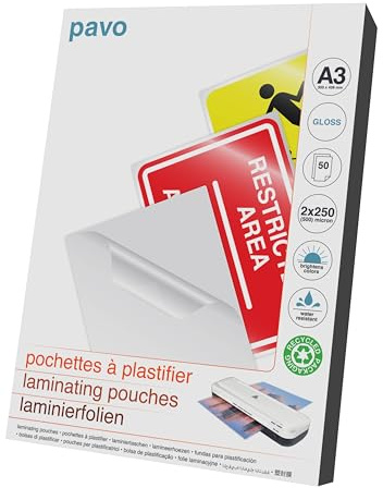 Pavo - Premium Laminierfolien DIN A3, 2 x 250 micron, 50-er Pack, Glanz