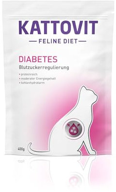 Kattovit - Diabetes Trockenfutter für Katzen | Diät Katzen-Trockenfutter speziell für Katzen mit Diabetes oder Übergewicht. Blutzuckerregulierendes Katzendiätfutter | 6 x 400 g