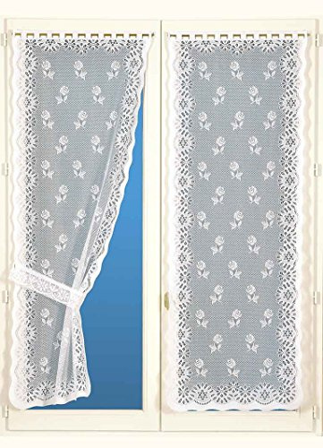 Homemaison Bonne-Femme Paire de Rideaux avec Embrasses, Polyester, Blanc, 120x60 cm