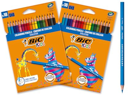 Bic Kids Matite Colorate, Evolution Ecolutions, Ottime Per La Scuola, Matite Triangolari Per Bambini, Colori Assortiti, 18 Unità, Confezione Da 2