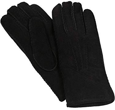 Harrys-Collection Unisex Lammfell Handschuhe handgenäht, schwarz, M | feines Merino Lammfell, Aussenseite aus feinstem Velourleder, traditionelle Handarbeit, perfekter Schutz gegen Kälte