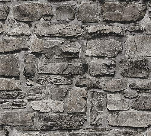 A.S. Création 363704 36370-4 Il Decoro Papier peint intissé Aspect pierre naturelle Noir 10,05 m x 0,53 m