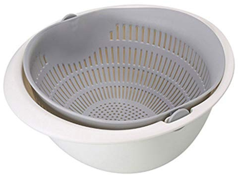Perfeclan Portátil Práctico Doble Drenaje Tazón Plástico Verduras Limpieza Escurridor Comida Fruta Colador Herramienta Cocina Colador, Gris