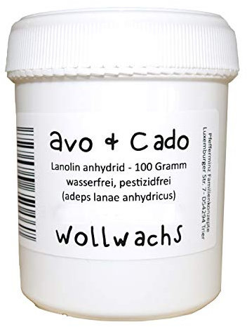 avo + cado Wollwachs - 100g - zur Wollimprägnierung - zum Fetten von Wollwindeln und Wollkleidung - Brustwarzensalbe Creme - 100% reines Lanolin Schafwollfett - Wasserfrei und pestizidfrei