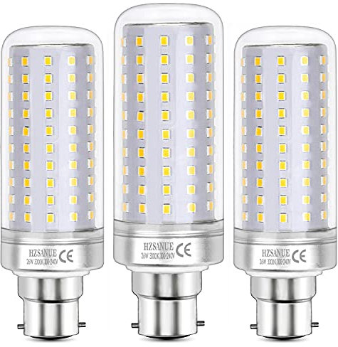 HZSANUE Lampadine LED 26W, 200W Lampadine a Incandescenza Equivalenti, 3000Lm, 3000K Luce Bianca Calda, B22 Cappellino Baionetta, Confezione da 3