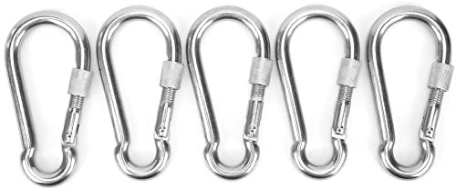 5 Stück 12cm Karabiner Klettern Kletterausrüstung, 250 Kg Belastbarkeit Twist Locking Karabiner Clips, Edelstahl Verriegelbare Karabiner-Clips, für Hängematten, Schaukel, Camping, Sichere Hunde