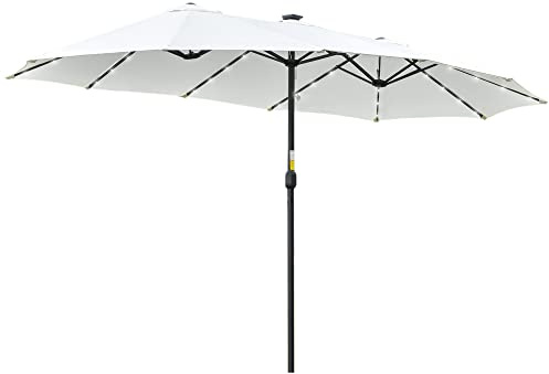Outsunny Doppelsonnenschirm mit Solar LED 450 x 265 cm oval Cremeweiß