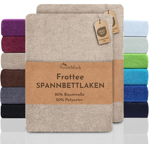 NatureMark Frottee Spannbettlaken 2er Pack – weich und atmungsaktiv, hautfreundlich, praktisch & pflegeleicht, langlebig, 80% Baumwolle & 20% Polyester, 180x200 cm - 200x200 cm, Sand/Beige