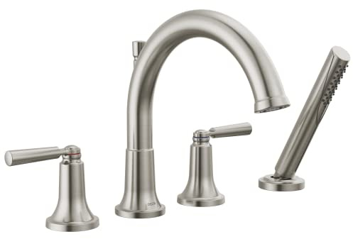 Delta T4735 Saylor Deck Mounted Roman Tub Filler with Built-in Diverter and Included Hand Shower - Less Rough in - Brilliance Stainless
