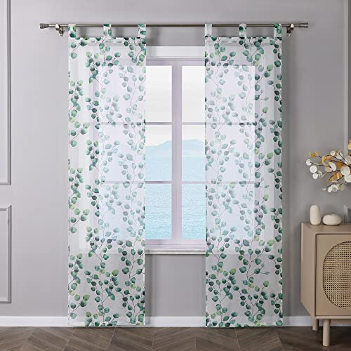 ESLIR 2er Set Flächenvorhänge Schiebegardinen Voile Gardinen mit Schlaufen Landhaus Schiebevorhang Transparent Vorhang Wohnzimmer Grün BxH 57x145cm 2 Stück