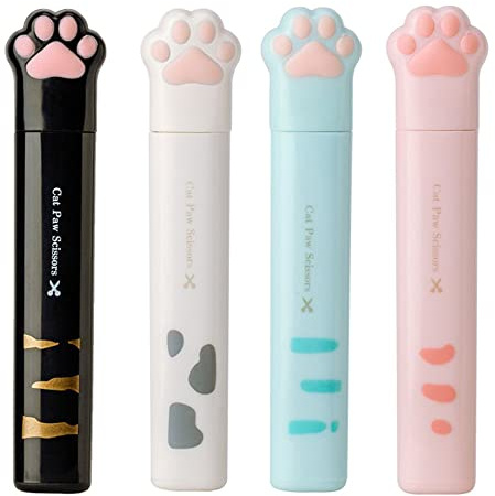 4Pcs Cat Paw Mini Scissors,Stainless Steel Craft Scissors Small Folding Safety Scissors Portable Cartoon Cute Mini Scissors for School Supply Paper Cutting Scrapbooking