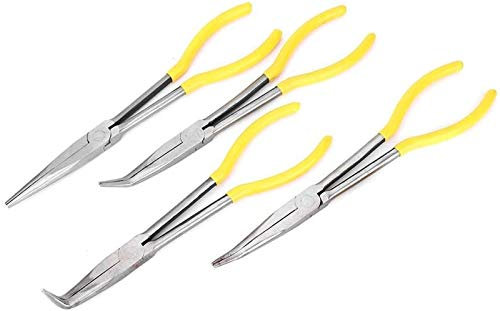 Iron Tongs,Pliers,Carpenters Pincers,Tools Long Nose Pliers Set 25° 45° 90° Bending and Straight Tip Carbon Steel Pliers 11in Long Needle Pliers with Curved Handles Pincers
