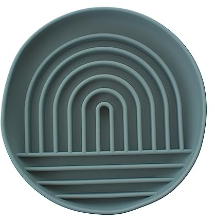 pet wiz Silikon-Hundenapf mit Saugfuß, fördert gesünderes Essen, unterstützt die Verdauung und bietet geistige Stimulation mit lustigem Regenbogen-Puzzle-Design (Schiefer)