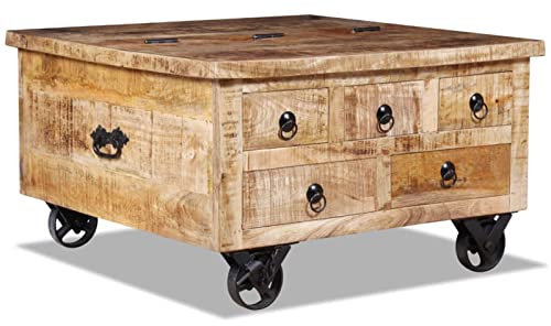 Homgoday Couchtisch Raues Mangoholz 70x70x40 cm Tisch Model243979