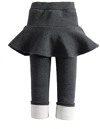 LOLANTA Girls Thermal Skirted Leggings, Fleece Lined Pants with Ruffle Skirt for School & Casual, Dark Grey, 7-8 Years, 140