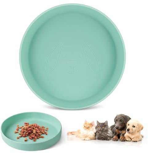Adiwo Bol pour Animaux, Universel Gamelle en Silicone pour Chat et Chien Joli Visage de Chien, Durable Bol de Nourriture Plat pour Animaux de Compagnie, Convient aux Aliments Secs et Humides (Vert)