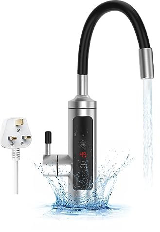 Electric Hot Water Faucet 220V 3000W with LED Temperature Display Electric Instant Heater Kitchen Sink Faucet with LED Temperature Display + Universal Hose, Rotatable 720°