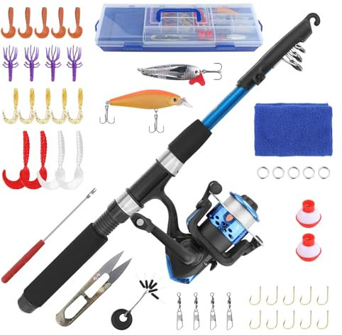 Bvdfgk Angelruten-Set für Kinder ab 15 Jahren, Teleskop-Angelrute und Angelrolle für Jugendliche, Fliegenfischausrüstung und Angelbox