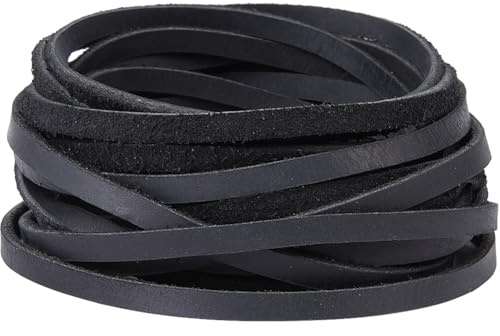 GORGECRAFT 5m X 5mm Schwarze Echtlederstreifen Flaches Lederband 2mm Dicke Rindslederschnur Geflochtenes Lederfadenseil Für DIY-Handwerk Halskette Armbänder Stiefel Spitze Schmuckherstellung