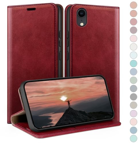 HUOUH for iPhone XR 6,1 Wallet case with RFID Blocking PU Leather,Credit Card Holder,Flip Folio Book Phone cases Shockproof Cover Women Men for Apple XR case Red
