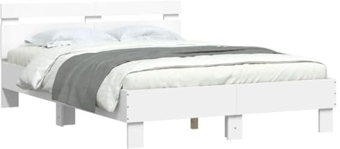 vidaXL Bettgestell, Bettrahmen mit Lattenrost, Bett Gästebett mit Kopfteil LED-Beleuchtung, Doppelbett Schlafzimmerbett Schlafzimmermöbel, Weiß 120x190cm