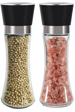 GZLT Salt and Pepper Grinder Set,Manual Salt and Pepper Mill,Refillable Sea Salt Grinder & Pepper Grinder,Tall Glass Salt and Pepper Shakers with Adjustable Coarseness, A087-0