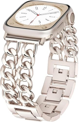 Aniaboho Kompatibel mit Apple Watch Armband 45mm 44mm 49mm 42mm, Doppelketten Herren Damen Metall Armband iWatch für Apple Watch Ultra 2 1 SE 11 10 9 8 7 6 5 4 3 2,Schmuck für Fraue,Polarstern