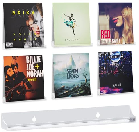 bruwaa 6 Pack Floating Shelves for Vinyl, 12 inch Clear Acrylic Vinyl Record Holder Storage Shelf Display, Shelf Wall Mount for Book/Photo/Picture in Bedroom, Living Room, Bathroom