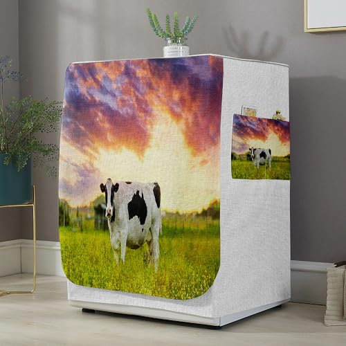 Highdi Housse de Protection pour Machine à Laver, Chargement Frontal Housse La Poussière avec Ouverture Frontale pour Linge Domestique (Prairie,Capacité S 6~7.5KG)