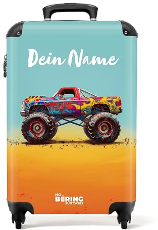 NoBoringSuitcases© Kinderkoffer, Koffer Personalisiert, Kinderkoffer | 55x40x20 cm - Jungen, Koffer Kinder, Reisekoffer, Koffer Kinder, Kindertrolley, Handgepäck Koffer (Monstertruck - Mehrfarbig)