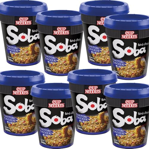 Soba Instant Wok Style Noodles Pot 90g - Instant Wheat Noodles (08 Pots, Yakitori Chicken)