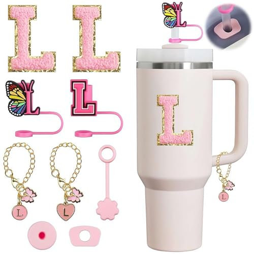 Generic Kompatible Schmetterlings-Buchstaben-Charms, 10 mm, Silikon-Trinkhalm-Aufsätze für Stanley-Becher, 76 ml, Rosa, 887 ml, Zubehör, Trinkbecher-Zubehör, 9 Stück