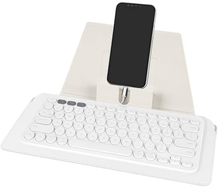 GEEKRIA Compact Keyboard Case, Vegan Leather Travel Case with Phone and Tablet Holder, Keyboard Case Compatible with Magic Keyboard, Logitech Pebble Keys 2 K380s / Logitech K380 (White)