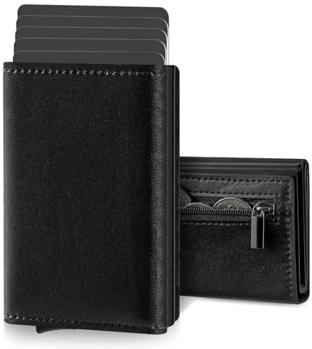 AQIANGZI Slim Wallet, RFID Geldbörse für Männer und Damen, Schwarze Geldbörse Mit Münztaschen