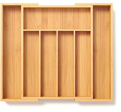 Fibogollo Silverware Organizer Bamboo Kitchen Drawer Organizer Kitchen Utensil Organizer, Flatware Organizer Tray for Kitchen Utensils