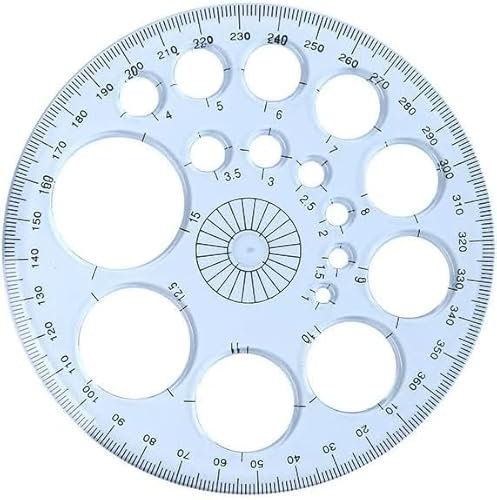 1 goniometro rotondo in plastica bianco a 360 gradi per pittura, disegno, disegno, 16 dimensioni circolari, modello circolare per disegno, goniometri, forniture per disegno tecnico