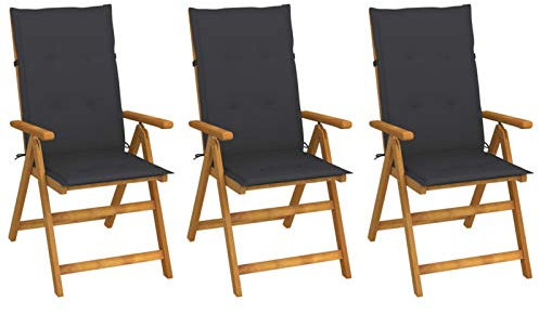 Sufrk Klappbare Gartenstühle 3 STK. mit Auflagen TerrassenstüHle CampingstüHle Set Klappbar StüHle FüR DraußEn BalkonstüHle Massivholz Akazie - 3064089