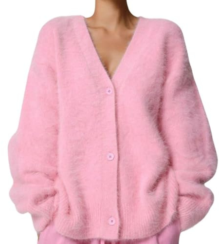 MAOAEAD Cardigan luxueux en cachemire pour femme, couleur unie, pull en tricot moelleux, col en V, ouvert sur le devant, veste douce élégante
